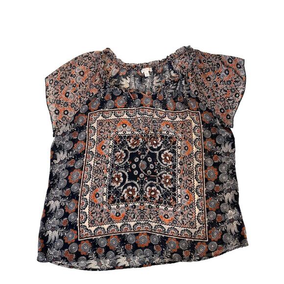 Westport 1962 Women’s 2X Boho Floral Blouse Top Navy Orange Peasant Lightweight - Picture 1 of 4
